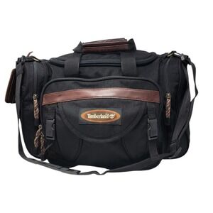 Vintage Timberland 90s Y2K Canvas Duffel Bag Leather Trim Travel Gym 18"